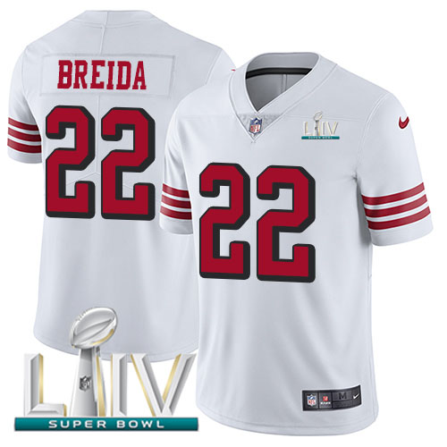 San Francisco 49ers Nike 22 Matt Breida White Super Bowl LIV 2020 Rush Men Stitched NFL Vapor Untouchable Limited Jersey